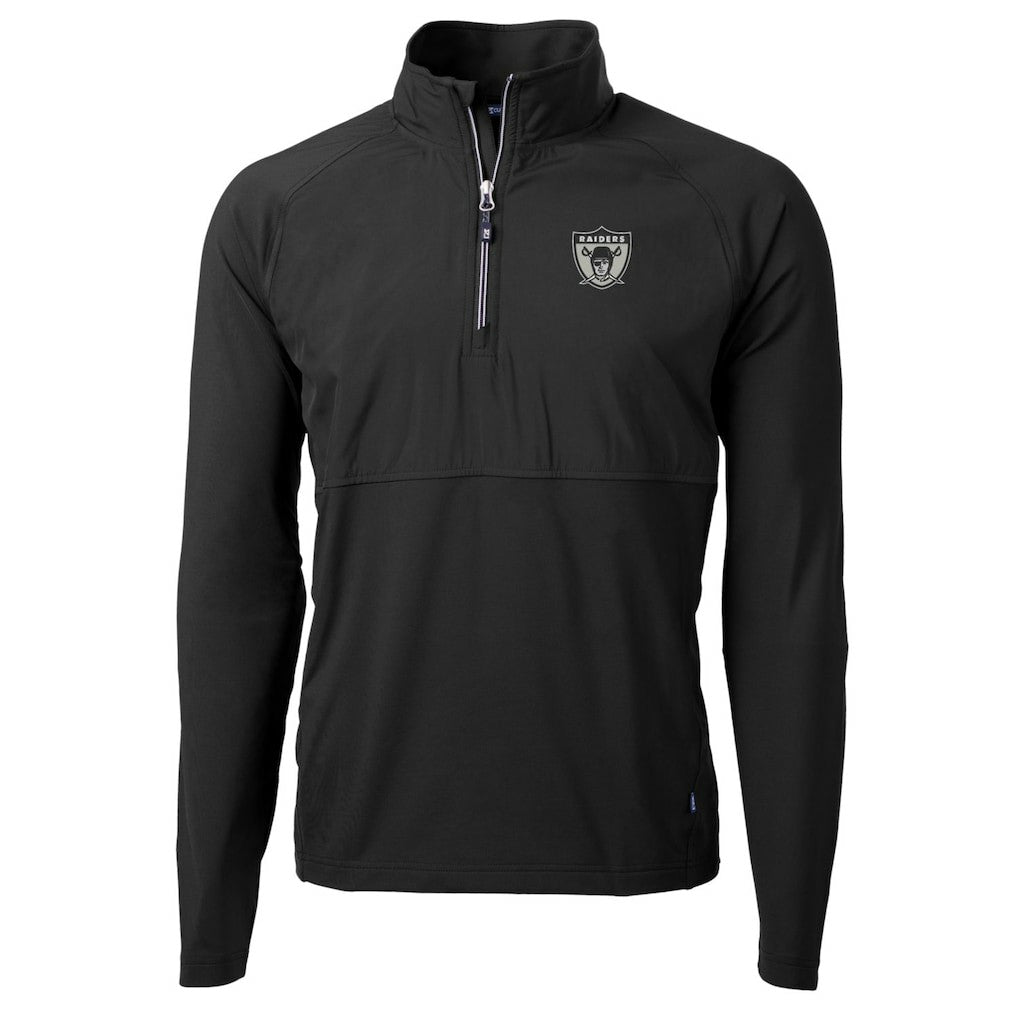 Las Vegas Raiders Cutter & Buck Adapt Eco Knit Hybrid Recycled Quarter-Zip Throwback Pullover Top - Black Pullover