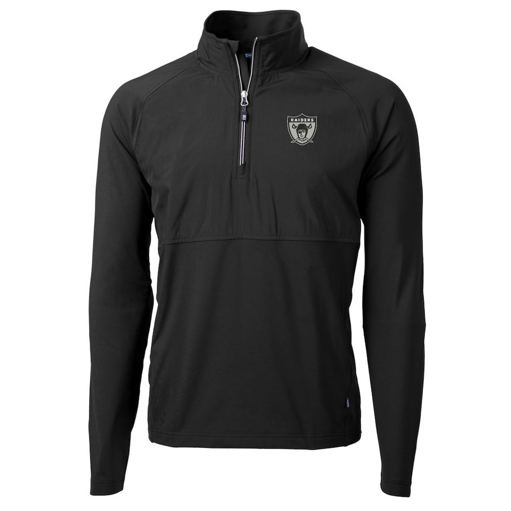 Las Vegas Raiders Cutter & Buck Adapt Eco Knit Hybrid Recycled Quarter-Zip Throwback Pullover Top - Black Pullover