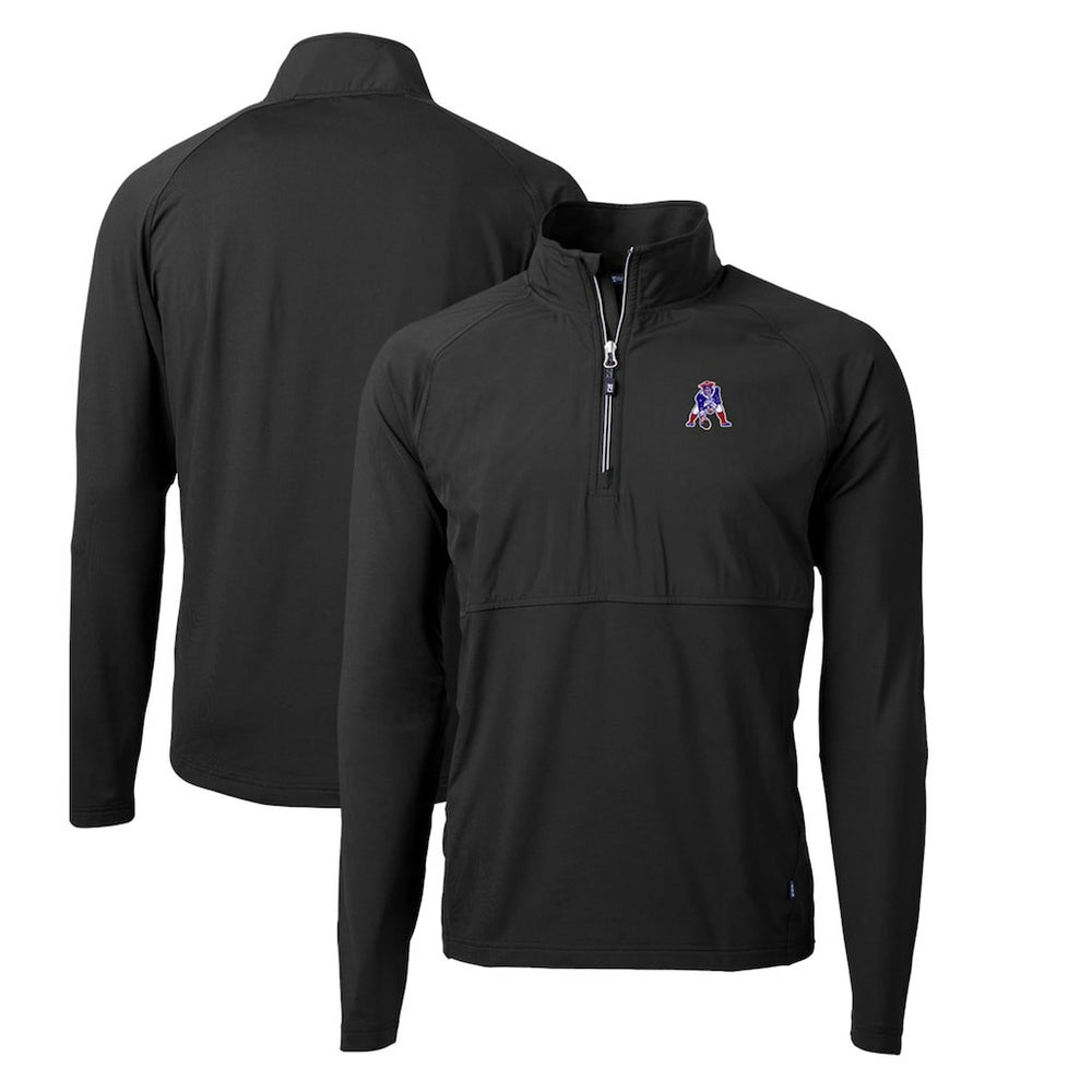 New England Patriots Cutter & Buck Adapt Eco Knit Hybrid Recycled Quarter-Zip Throwback Pullover Top - Black Pullover