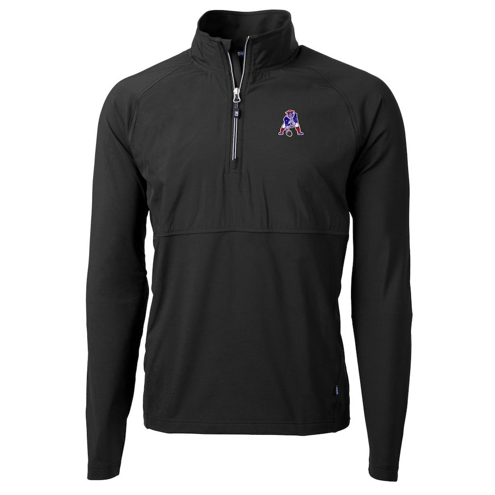 New England Patriots Cutter & Buck Adapt Eco Knit Hybrid Recycled Quarter-Zip Throwback Pullover Top - Black Pullover