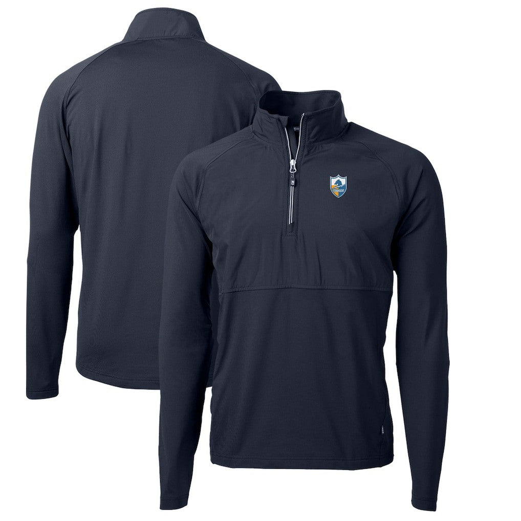 Los Angeles Chargers Cutter & Buck Adapt Eco Knit Hybrid Recycled Quarter-Zip Throwback Pullover Top - Navy Pullover