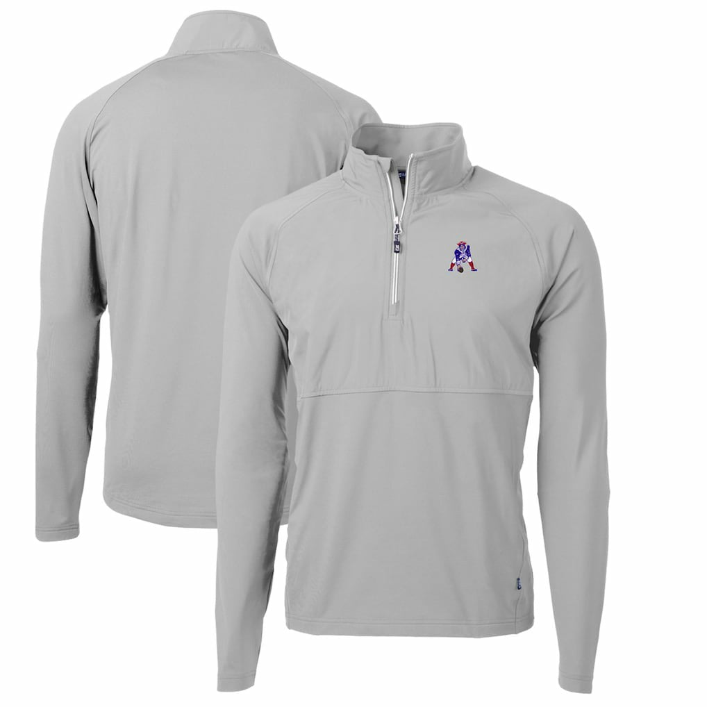 New England Patriots Cutter & Buck Adapt Eco Knit Hybrid Recycled Quarter-Zip Throwback Pullover Top - Gray Pullover