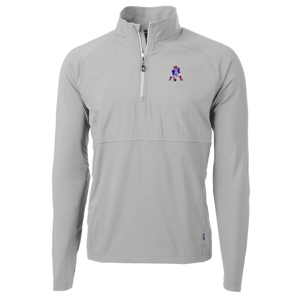 New England Patriots Cutter & Buck Adapt Eco Knit Hybrid Recycled Quarter-Zip Throwback Pullover Top - Gray Pullover