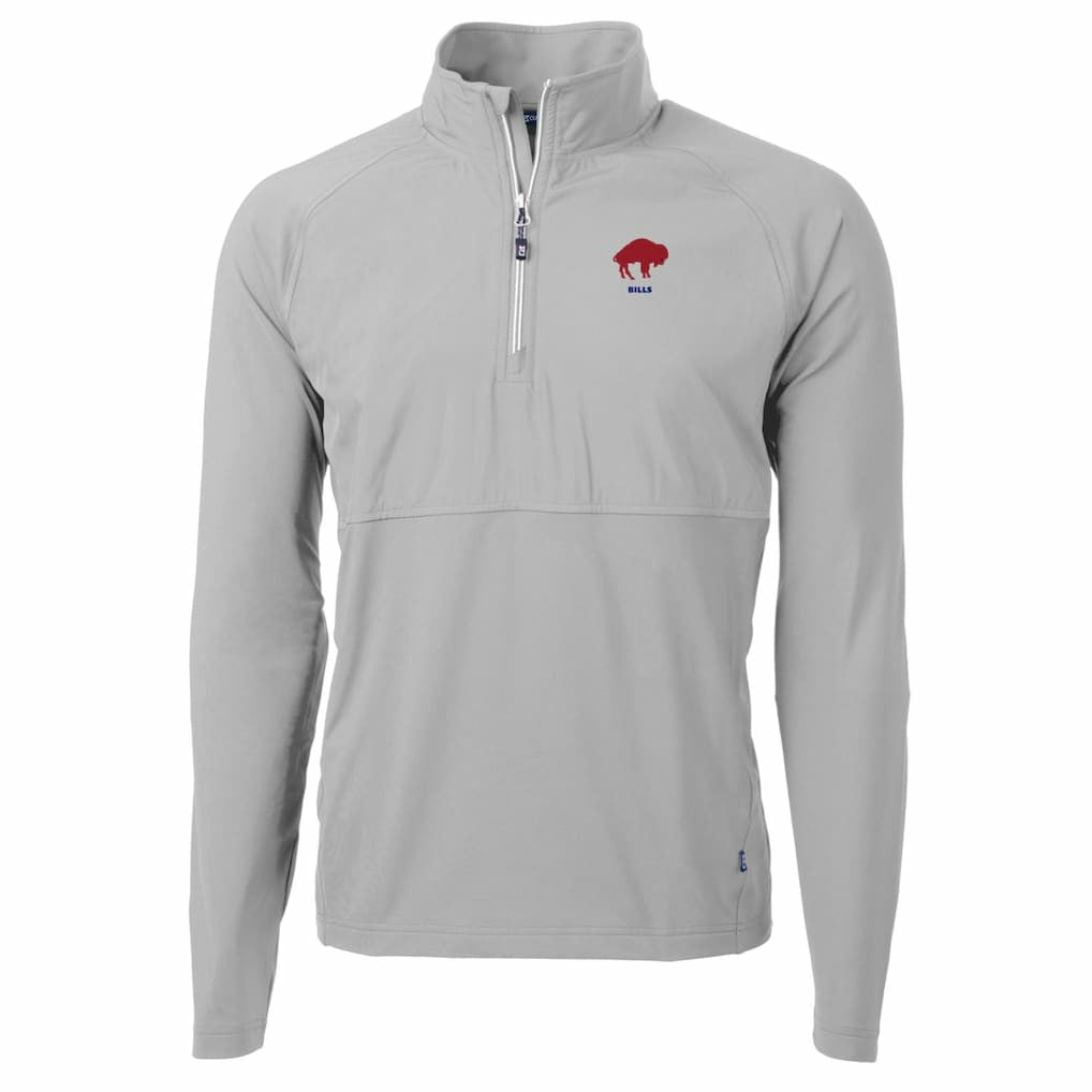 Buffalo Bills Cutter & Buck Adapt Eco Knit Hybrid Recycled Quarter-Zip Throwback Pullover Top - Gray Pullover