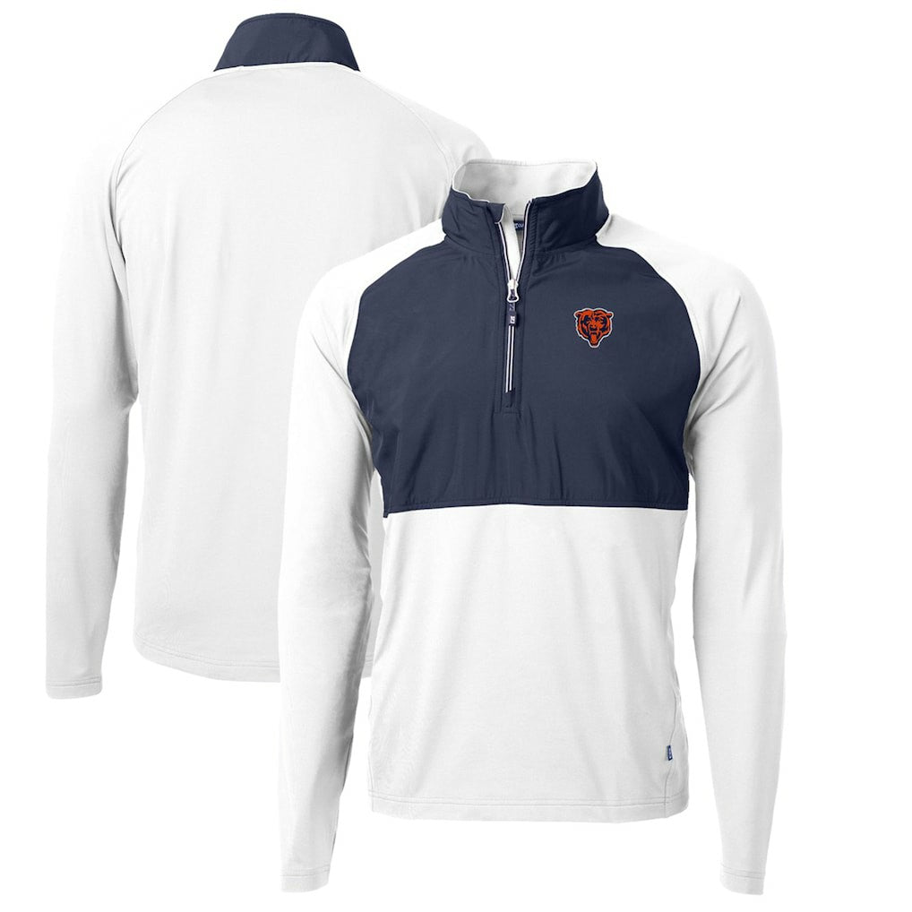Chicago Bears Cutter & Buck Adapt Eco Knit Hybrid Recycled Quarter-Zip Throwback Pullover Top - White/Navy Pullover