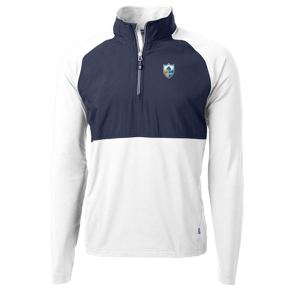 Los Angeles Chargers Cutter & Buck Adapt Eco Knit Hybrid Recycled Quarter-Zip Throwback Pullover Top - White/Navy Pullover