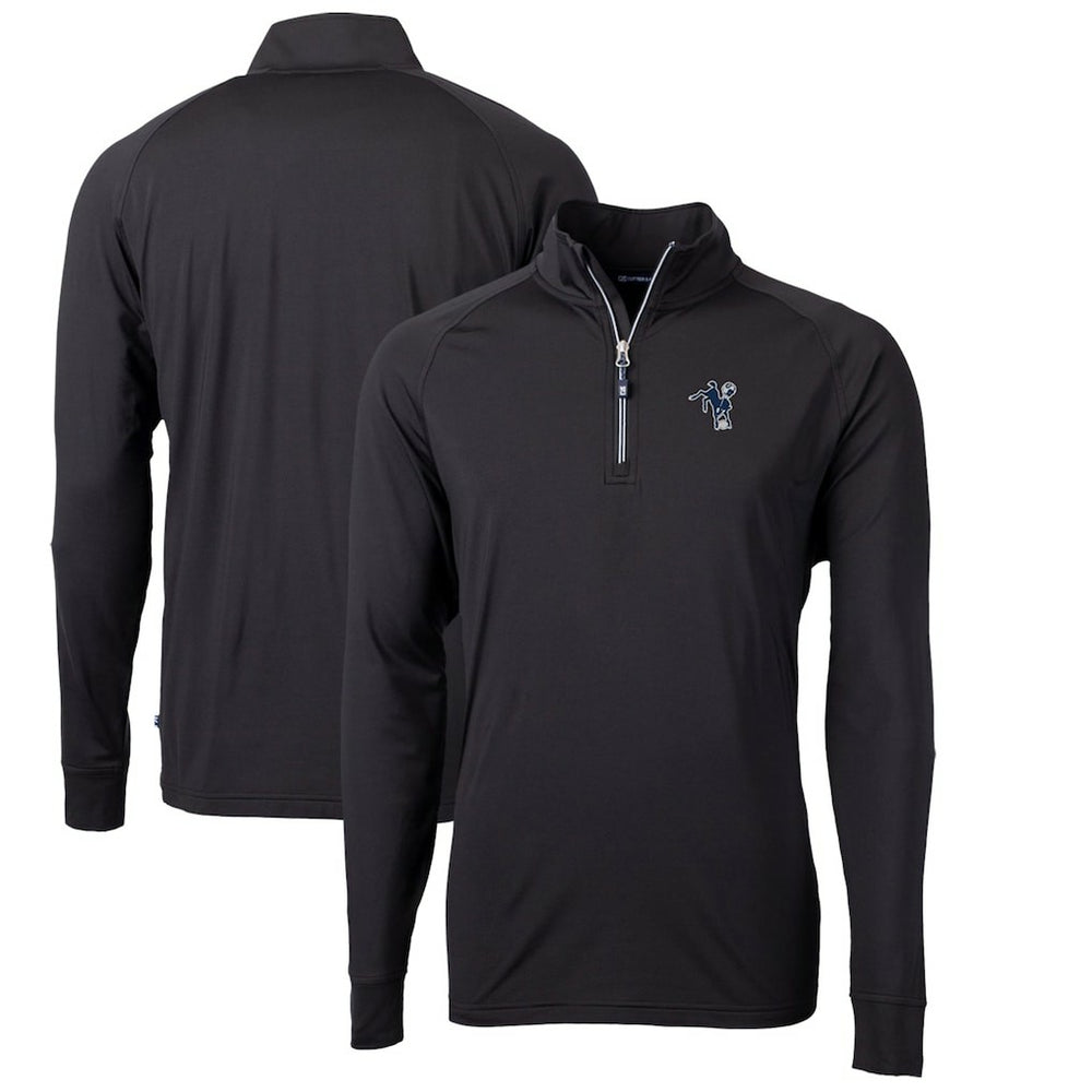 Indianapolis Colts Cutter & Buck Adapt Eco Knit Stretch Recycled Quarter-Zip Throwback Pullover Top - Black Pullover