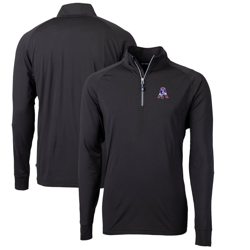 New England Patriots Cutter & Buck Adapt Eco Knit Stretch Recycled Quarter-Zip Throwback Pullover Top - Black Pullover