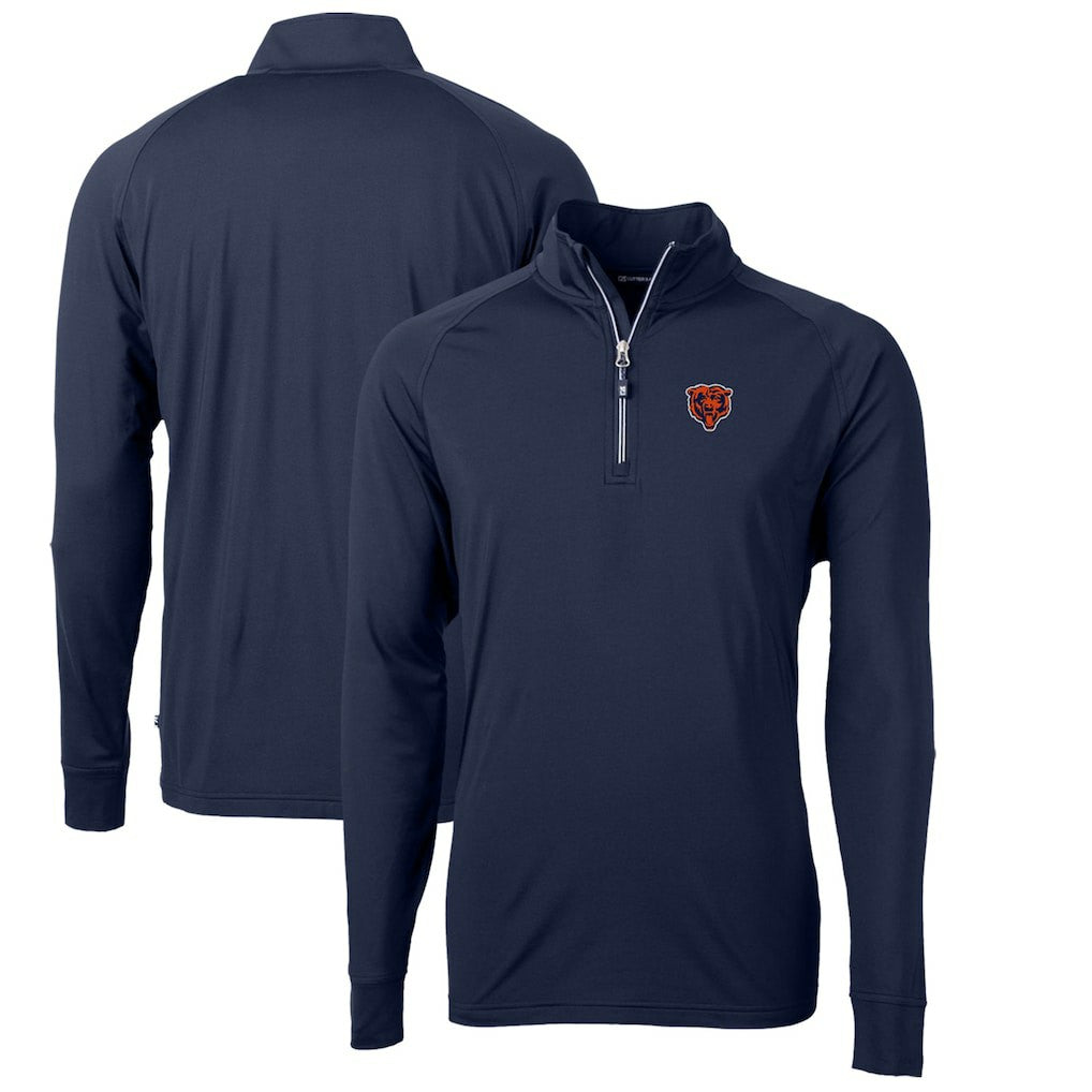 Chicago Bears Cutter & Buck Adapt Eco Knit Stretch Recycled Quarter-Zip Throwback Pullover Top - Navy Pullover