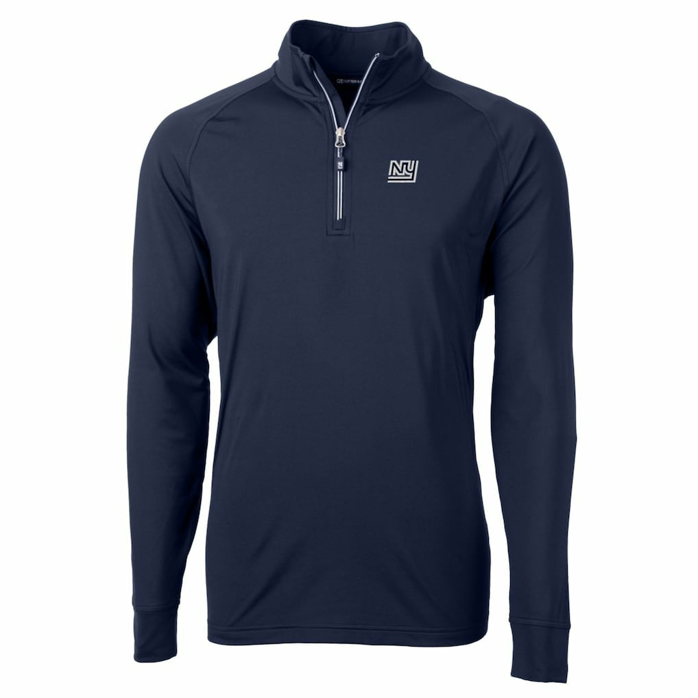 New York Giants Cutter & Buck Adapt Eco Knit Stretch Recycled Quarter-Zip Throwback Pullover Top - Navy Pullover