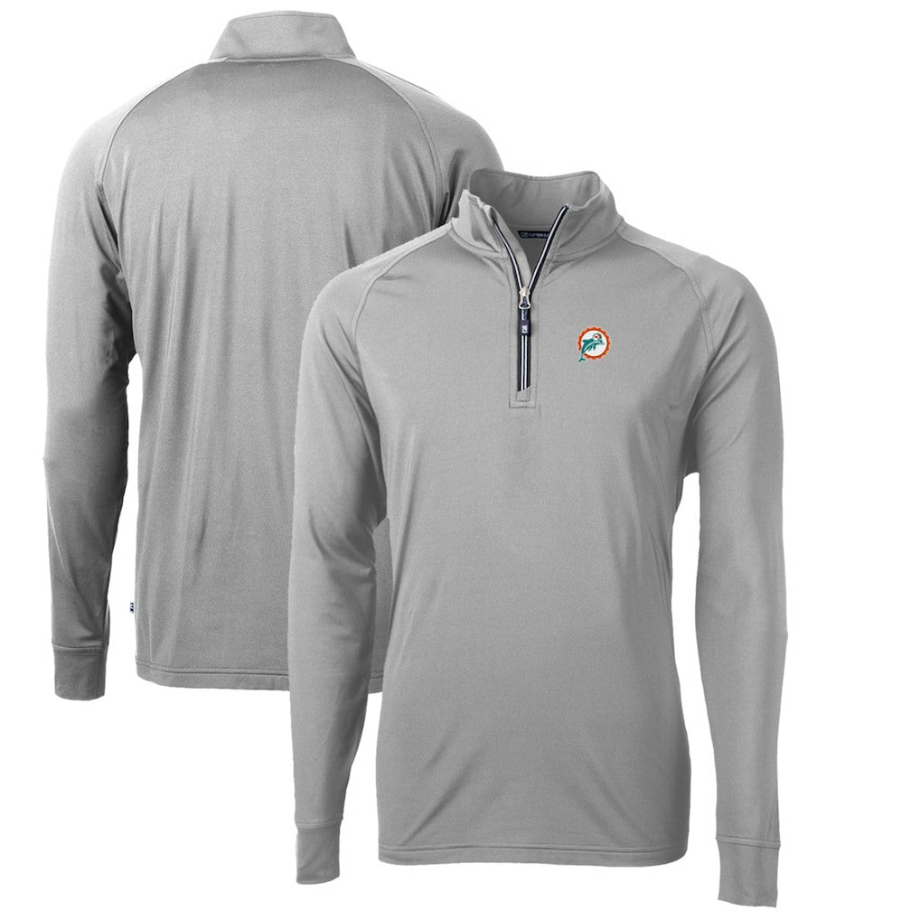 Miami Dolphins Cutter & Buck Adapt Eco Knit Stretch Recycled Quarter-Zip Throwback Pullover Top - Gray Pullover