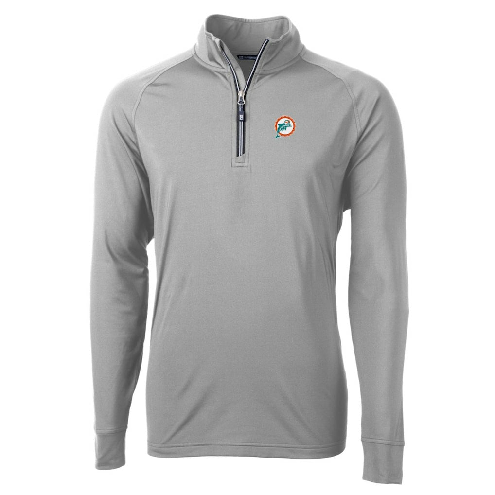 Miami Dolphins Cutter & Buck Adapt Eco Knit Stretch Recycled Quarter-Zip Throwback Pullover Top - Gray Pullover