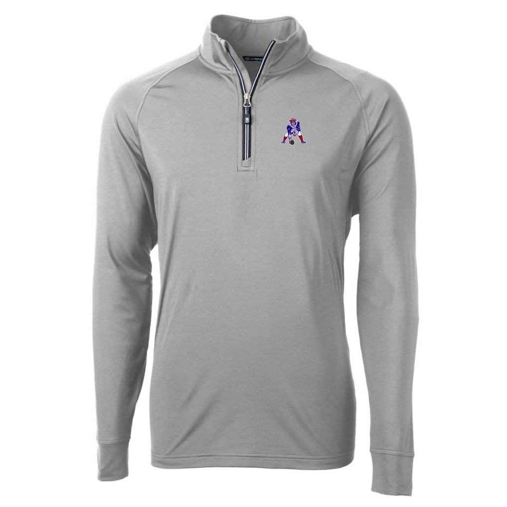 New England Patriots Cutter & Buck Adapt Eco Knit Stretch Recycled Quarter-Zip Throwback Pullover Top - Gray Pullover