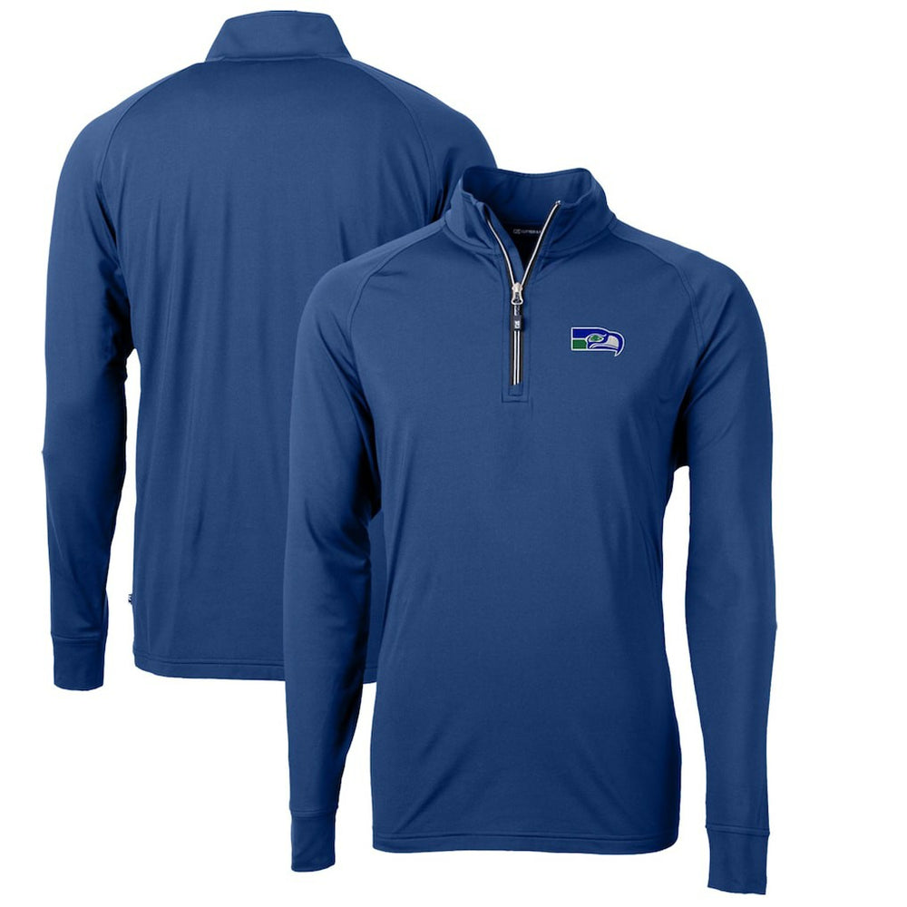 Seattle Seahawks Cutter & Buck Adapt Eco Knit Stretch Recycled Quarter-Zip Throwback Pullover Top - Royal Pullover