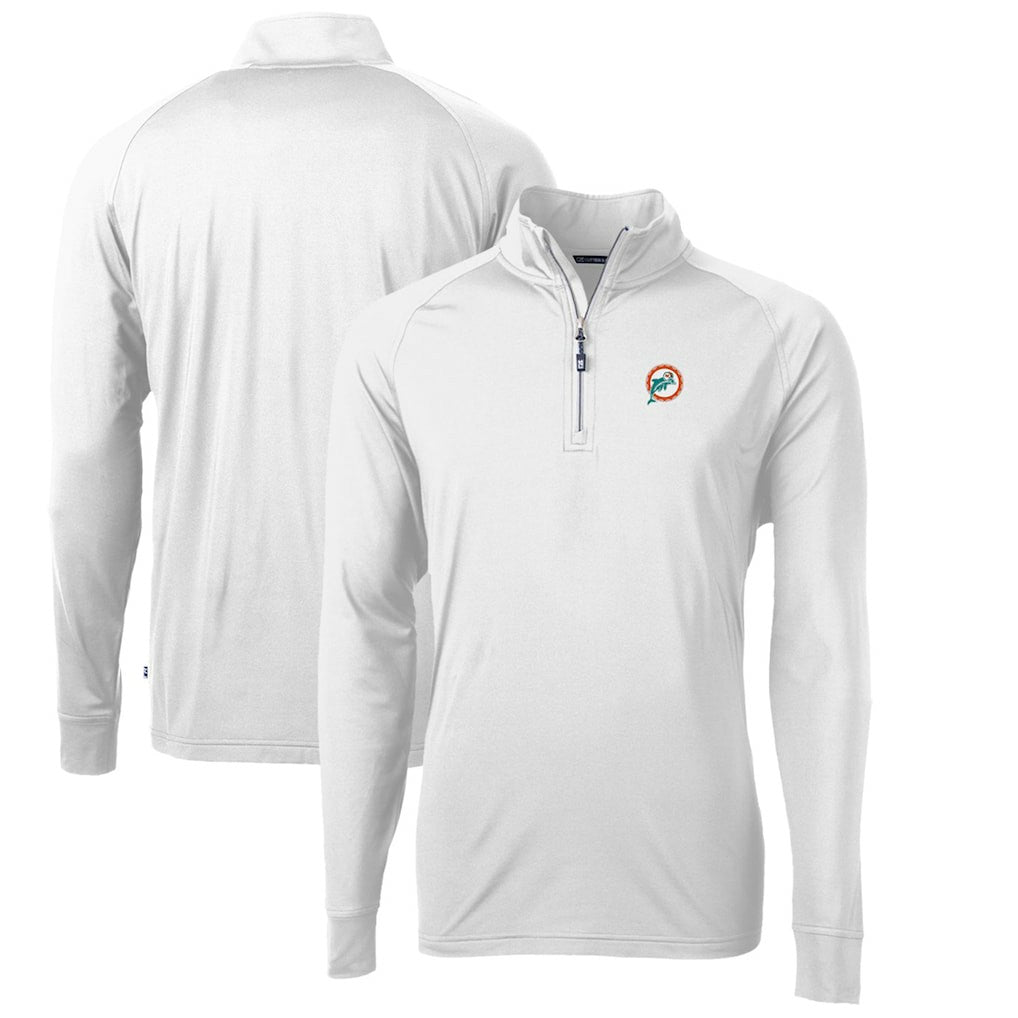 Miami Dolphins Cutter & Buck Adapt Eco Knit Stretch Recycled Quarter-Zip Throwback Pullover Top - White Pullover