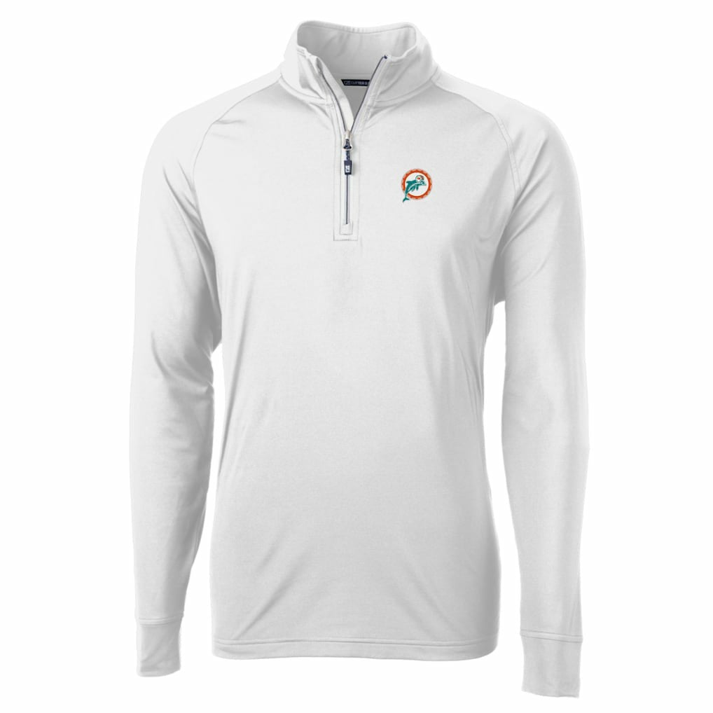Miami Dolphins Cutter & Buck Adapt Eco Knit Stretch Recycled Quarter-Zip Throwback Pullover Top - White Pullover