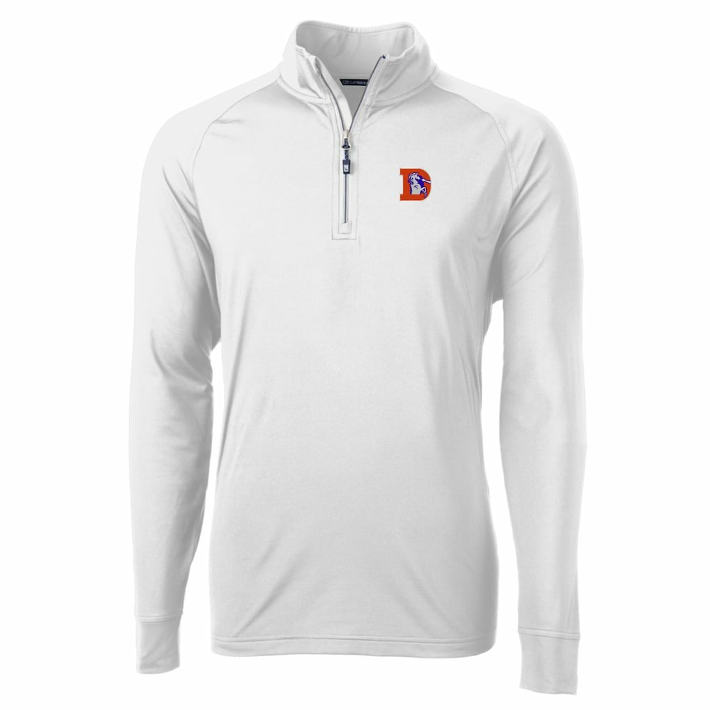 Denver Broncos Cutter & Buck Adapt Eco Knit Stretch Recycled Quarter-Zip Throwback Pullover Top - White Pullover