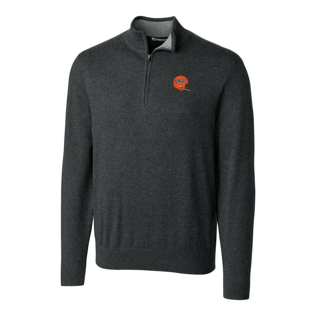 Cincinnati Bengals Cutter & Buck Throwback Logo Lakemont Tri-Blend Quarter-Zip Pullover Sweater - Heather Charcoal Pullover
