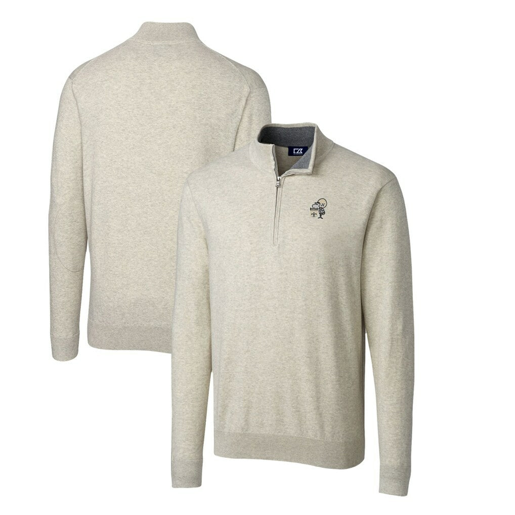 New Orleans Saints Cutter & Buck Throwback Logo Lakemont Tri-Blend Quarter-Zip Pullover Sweater - Oatmeal Pullover