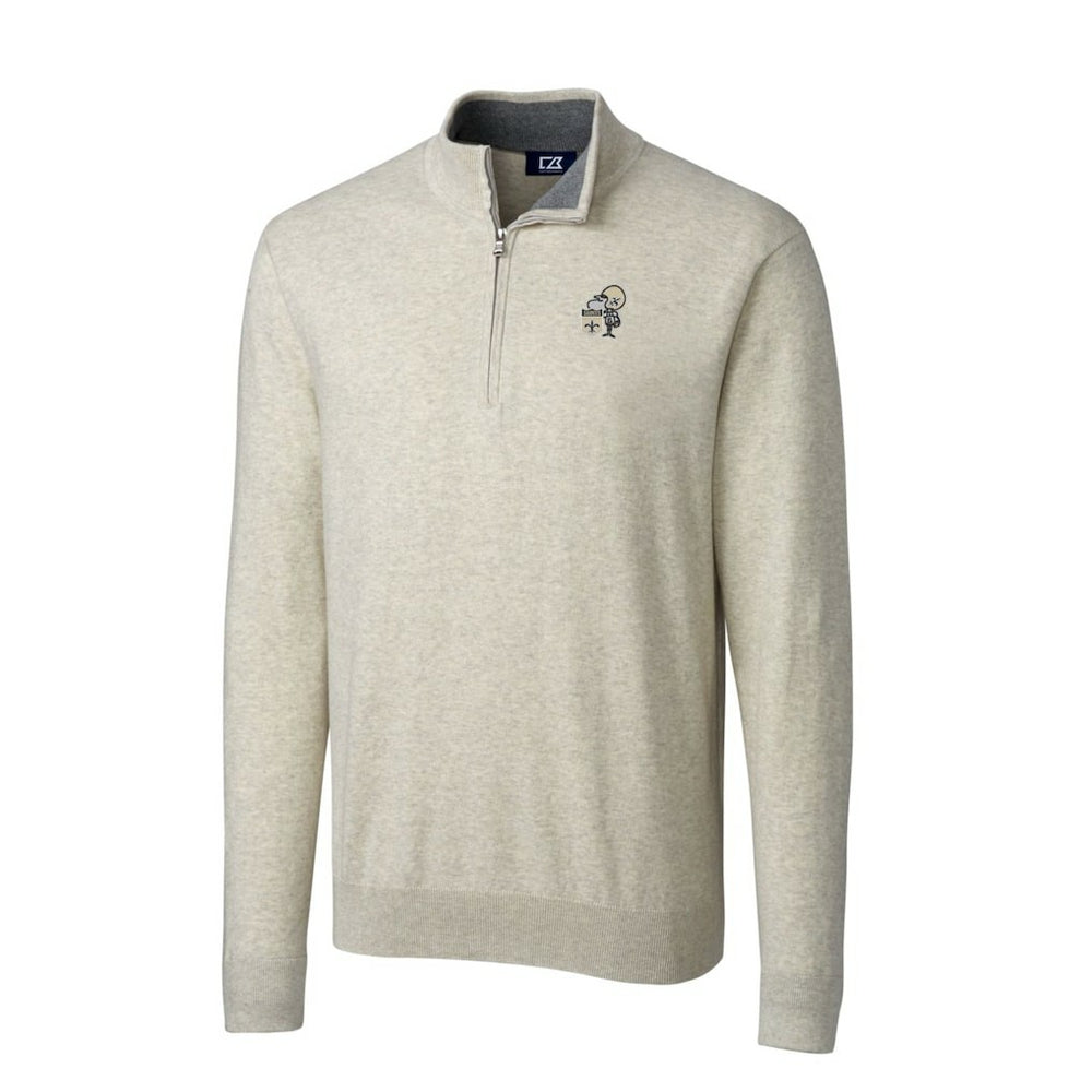 New Orleans Saints Cutter & Buck Throwback Logo Lakemont Tri-Blend Quarter-Zip Pullover Sweater - Oatmeal Pullover