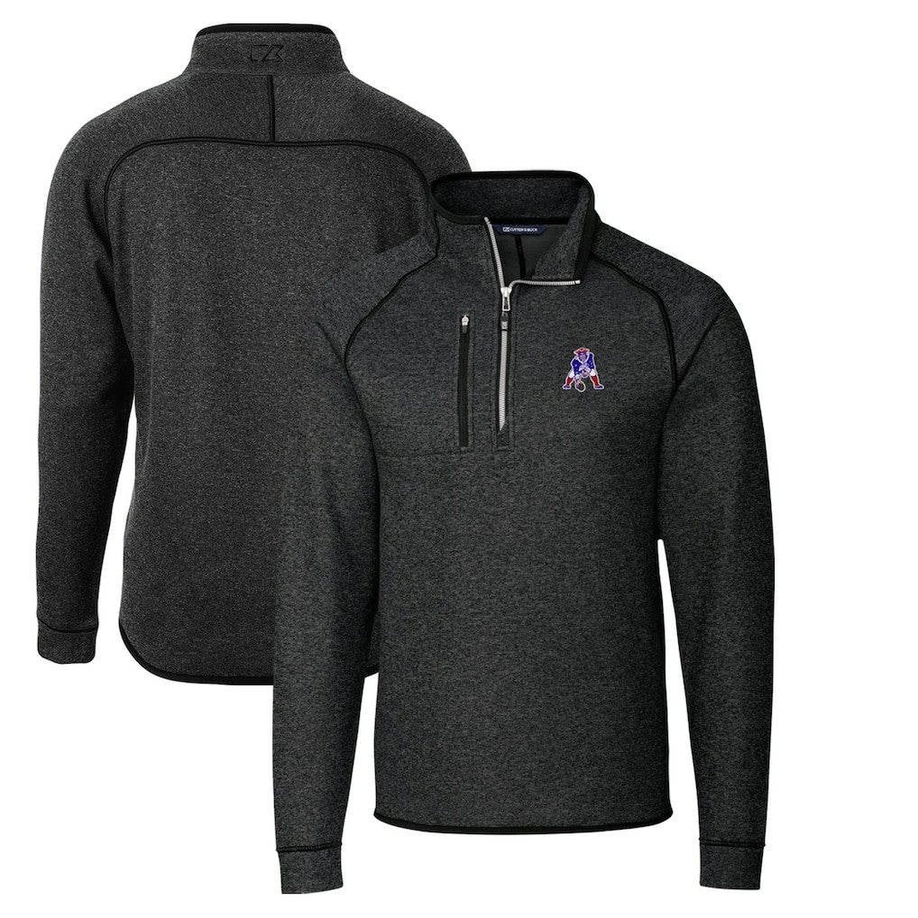 New England Patriots Cutter & Buck Throwback Logo Mainsail Sweater-Knit Half-Zip Pullover Jacket - Heather Charcoal Pullover