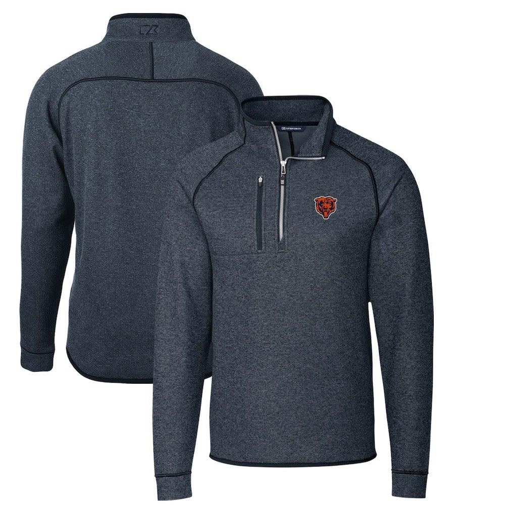 Chicago Bears Cutter & Buck Throwback Logo Mainsail Sweater-Knit Half-Zip Pullover Jacket - Heather Navy Pullover