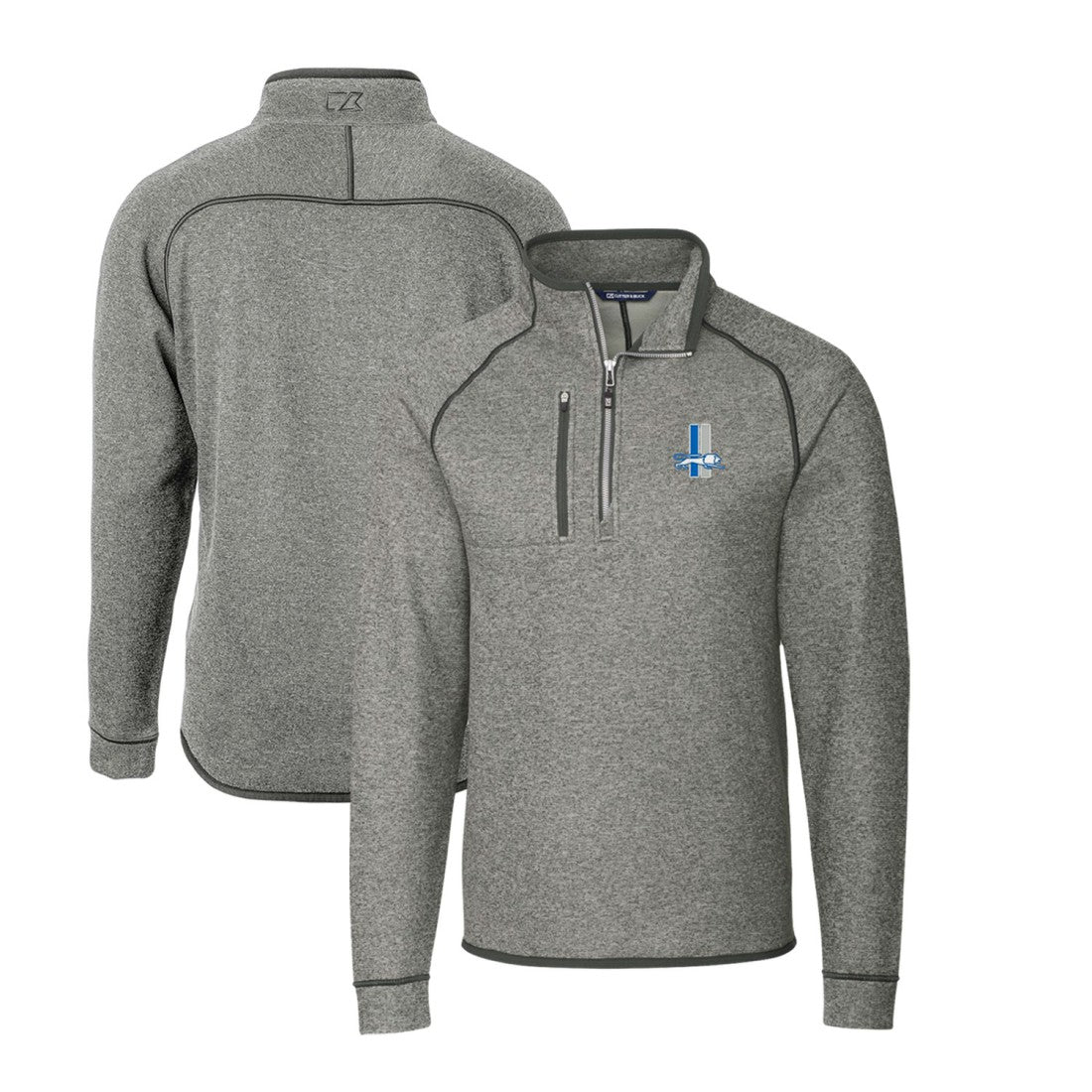 Detroit Lions Cutter & Buck Throwback Logo Mainsail Sweater-Knit Half-Zip Pullover Jacket - Heather Gray Pullover