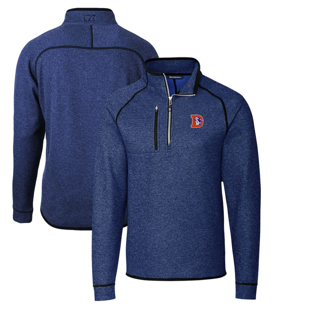 Denver Broncos Cutter & Buck Throwback Logo Mainsail Sweater-Knit Half-Zip Pullover Jacket - Heather Royal Pullover