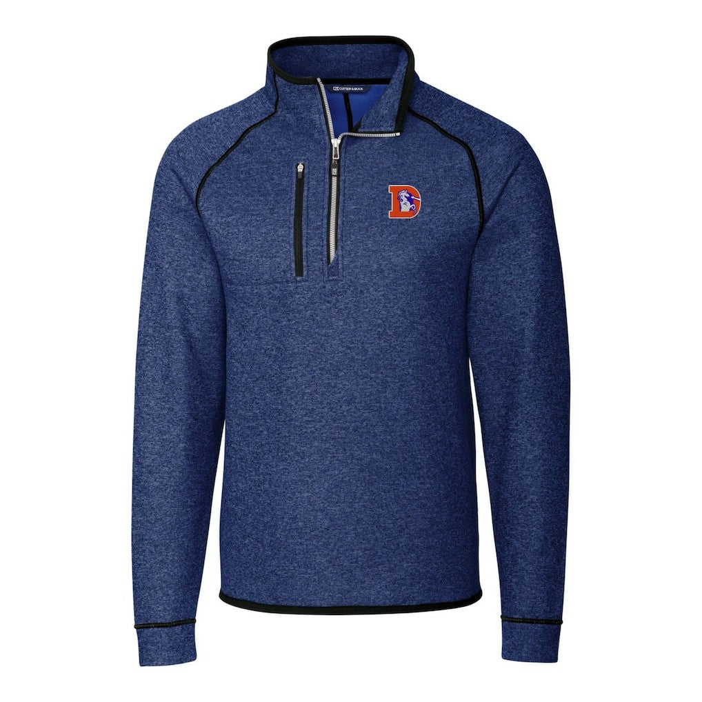 Denver Broncos Cutter & Buck Throwback Logo Mainsail Sweater-Knit Half-Zip Pullover Jacket - Heather Royal Pullover
