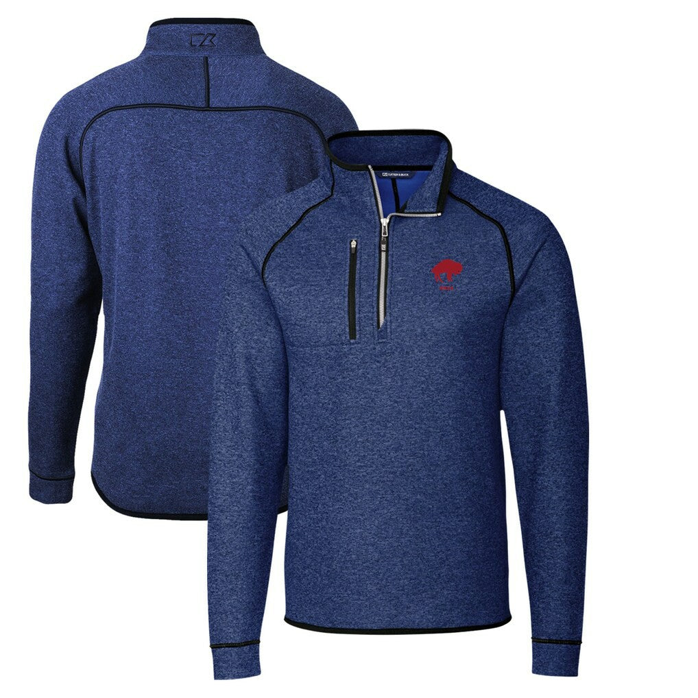 Buffalo Bills Cutter & Buck Throwback Logo Mainsail Sweater-Knit Half-Zip Pullover Jacket - Heather Royal Pullover