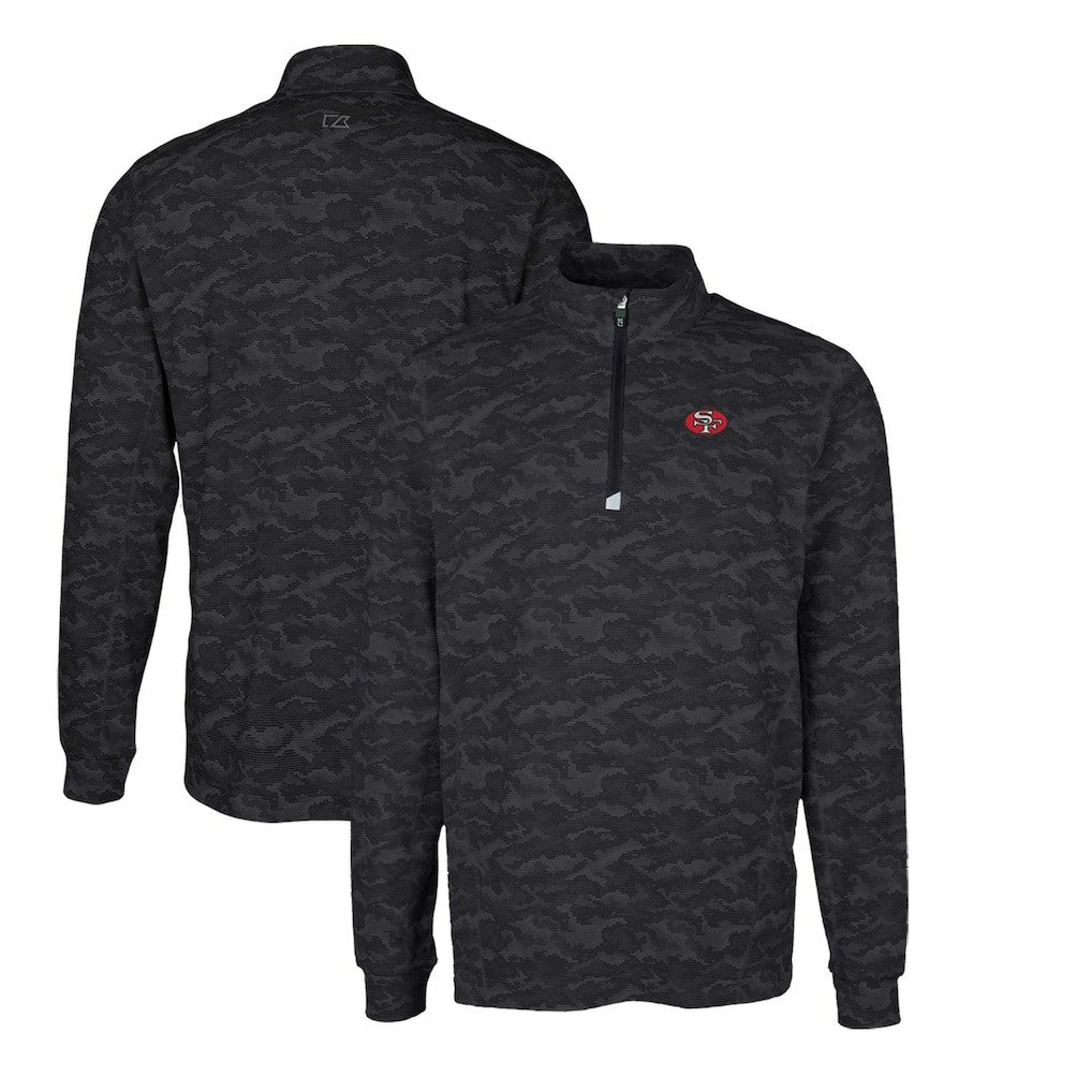 San Francisco 49ers Cutter & Buck Throwback Logo Traverse Camo Print Stretch Quarter-Zip Pullover Top - Black Pullover