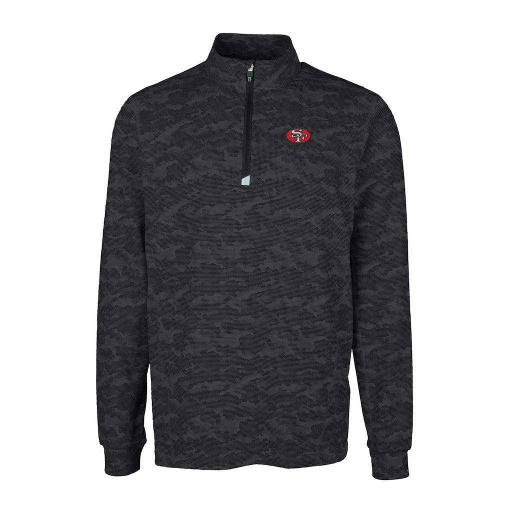 San Francisco 49ers Cutter & Buck Throwback Logo Traverse Camo Print Stretch Quarter-Zip Pullover Top - Black Pullover