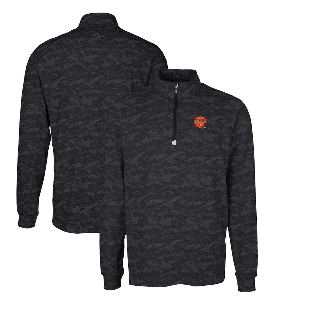 Cincinnati Bengals Cutter & Buck Throwback Logo Traverse Camo Print Stretch Quarter-Zip Pullover Top - Black Pullover
