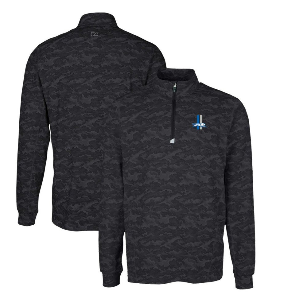 Detroit Lions Cutter & Buck Throwback Logo Traverse Camo Print Stretch Quarter-Zip Pullover Top - Black Pullover