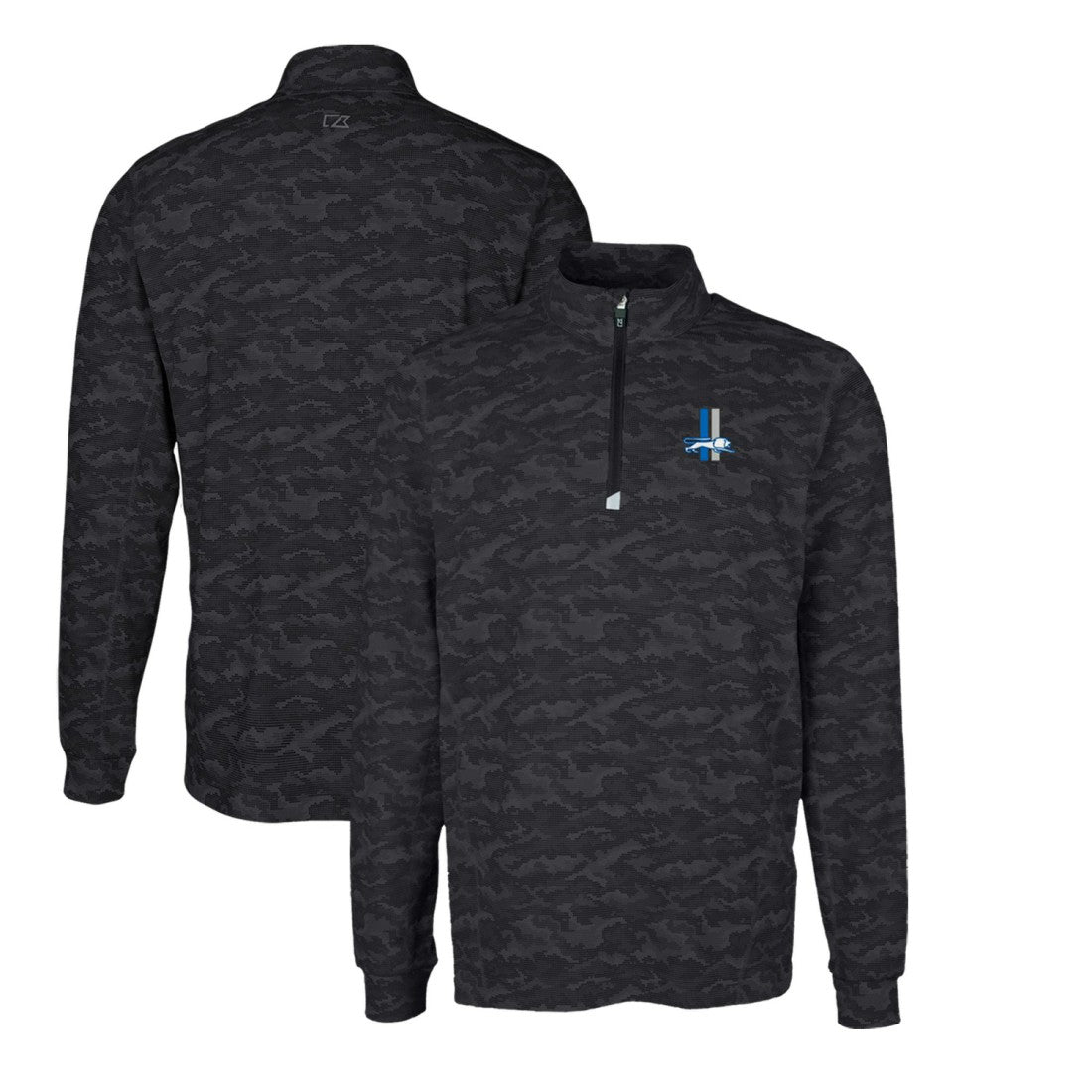 Detroit Lions Cutter & Buck Throwback Logo Traverse Camo Print Stretch Quarter-Zip Pullover Top - Black Pullover