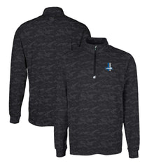 Detroit Lions Cutter & Buck Throwback Logo Traverse Camo Print Stretch Quarter-Zip Pullover Top - Black Pullover