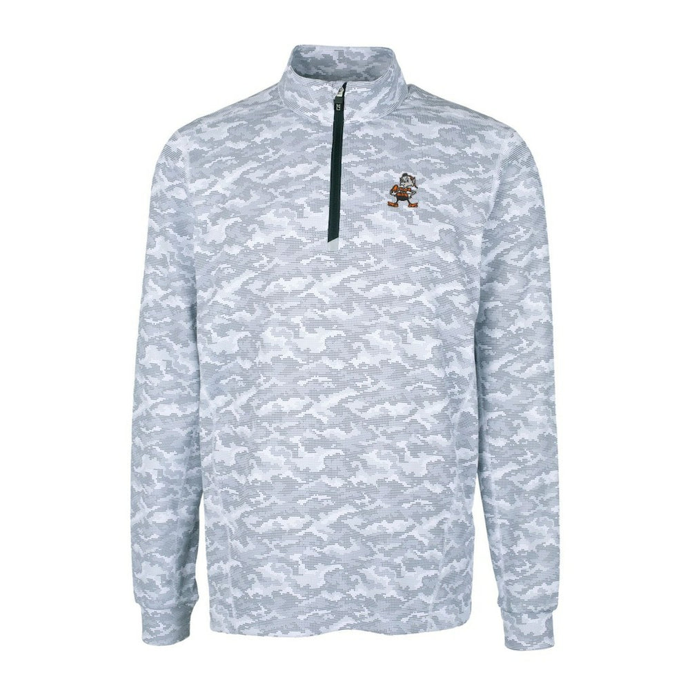 Cleveland Browns Cutter & Buck Throwback Logo Traverse Camo Print Stretch Quarter-Zip Pullover Top - Charcoal Pullover
