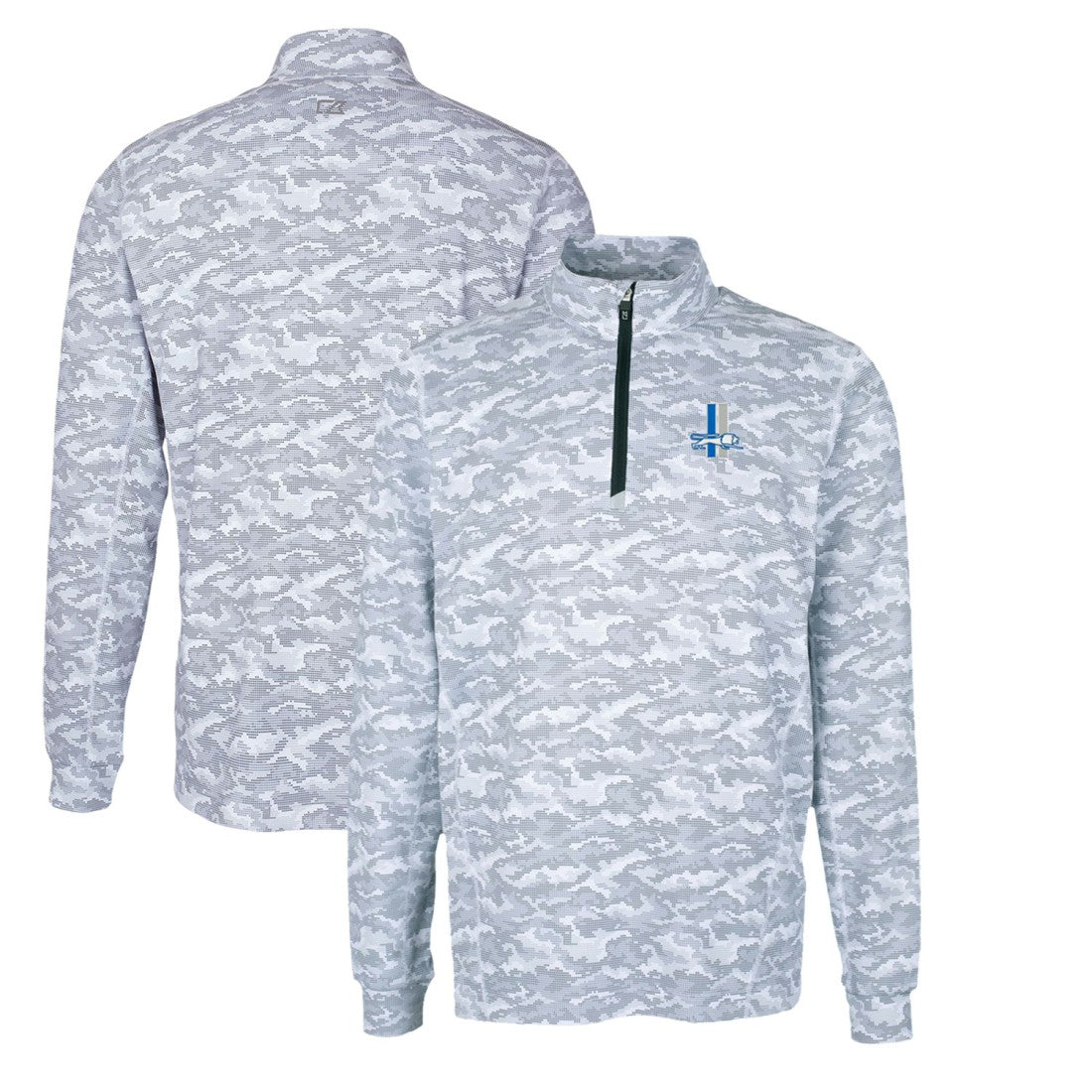 Detroit Lions Cutter & Buck Throwback Logo Traverse Camo Print Stretch Quarter-Zip Pullover Top - Charcoal Pullover