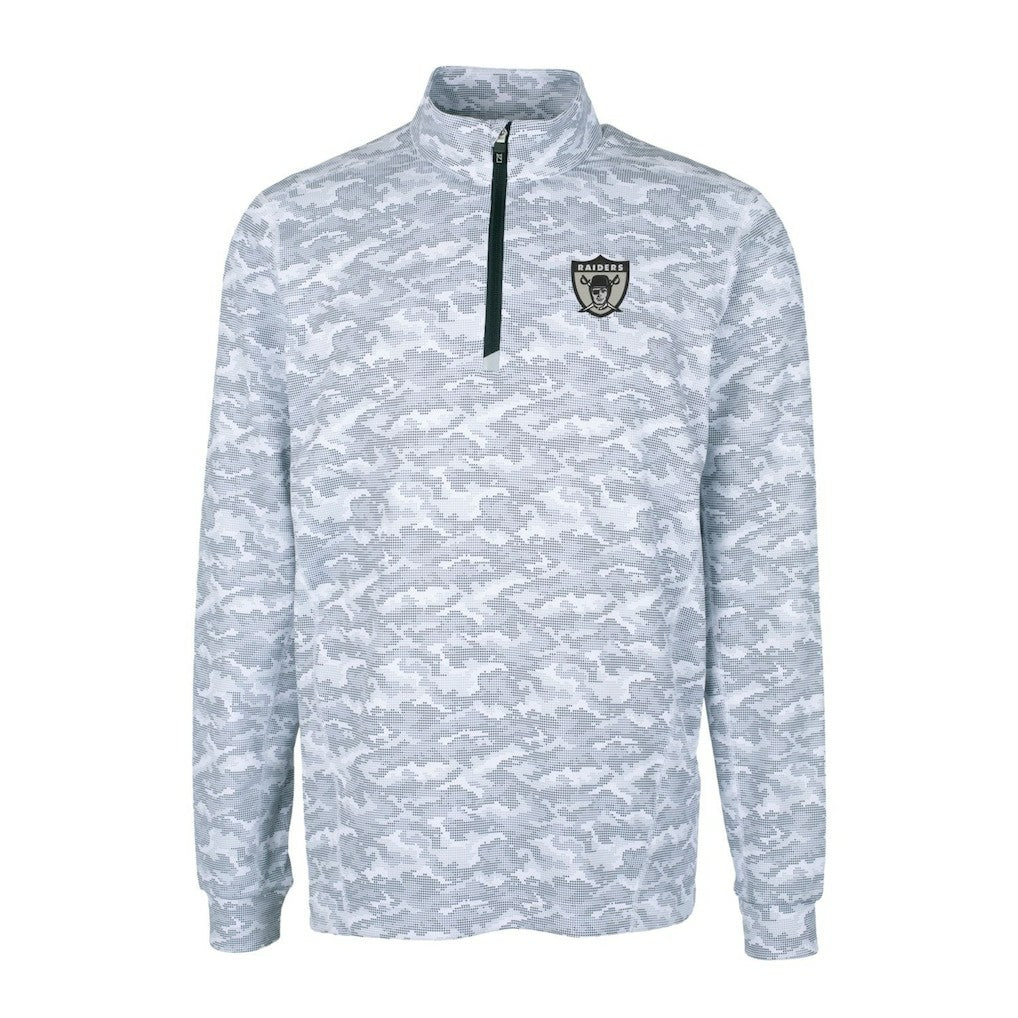 Las Vegas Raiders Cutter & Buck Throwback Logo Traverse Camo Print Stretch Quarter-Zip Pullover Top - Charcoal Pullover