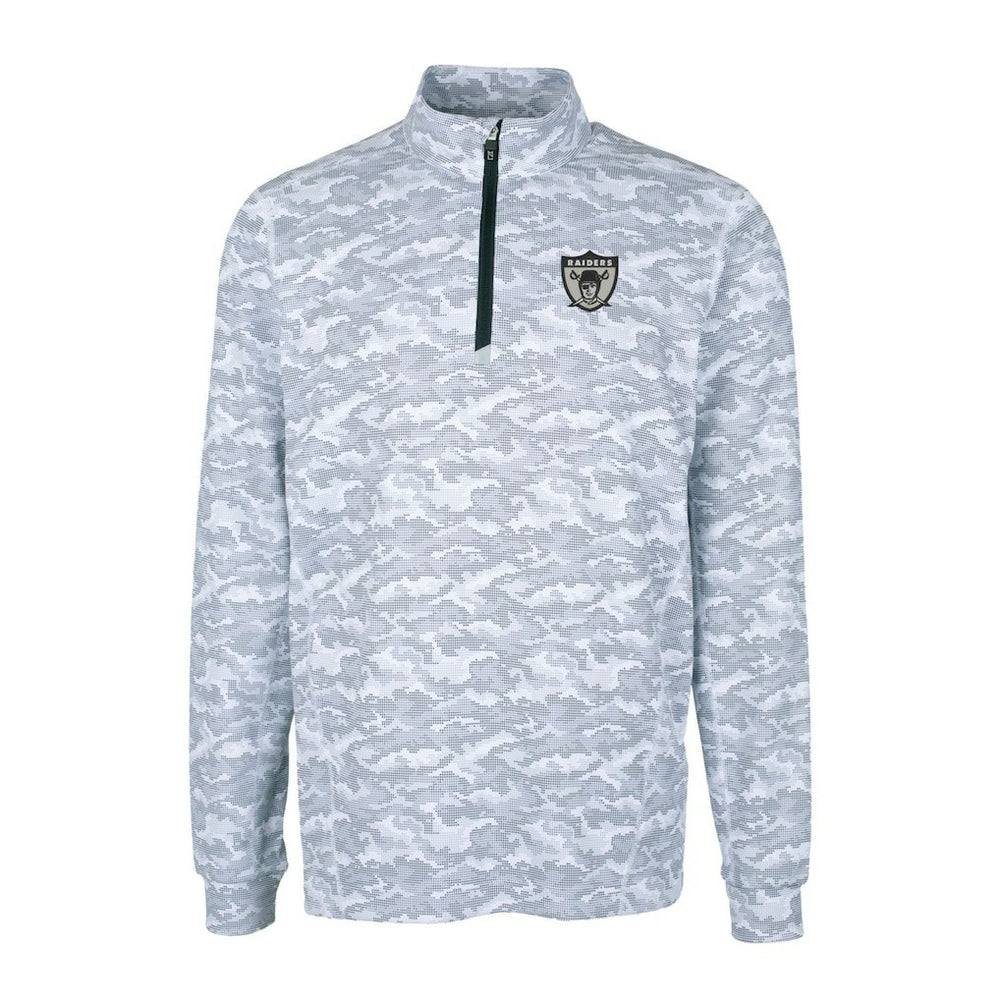 Las Vegas Raiders Cutter & Buck Throwback Logo Traverse Camo Print Stretch Quarter-Zip Pullover Top - Charcoal Pullover