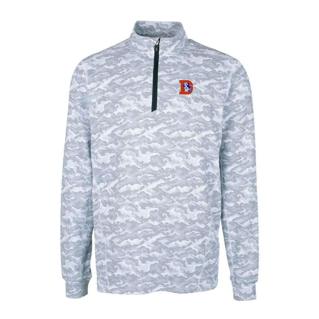 Denver Broncos Cutter & Buck Throwback Logo Traverse Camo Print Stretch Quarter-Zip Pullover Top - Charcoal Pullover