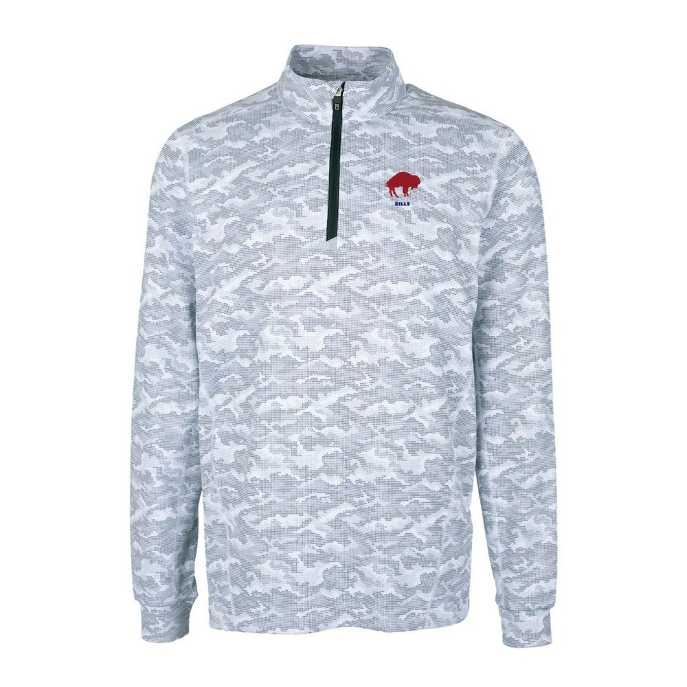 Buffalo Bills Cutter & Buck Throwback Logo Traverse Camo Print Stretch Quarter-Zip Pullover Top - Charcoal Pullover