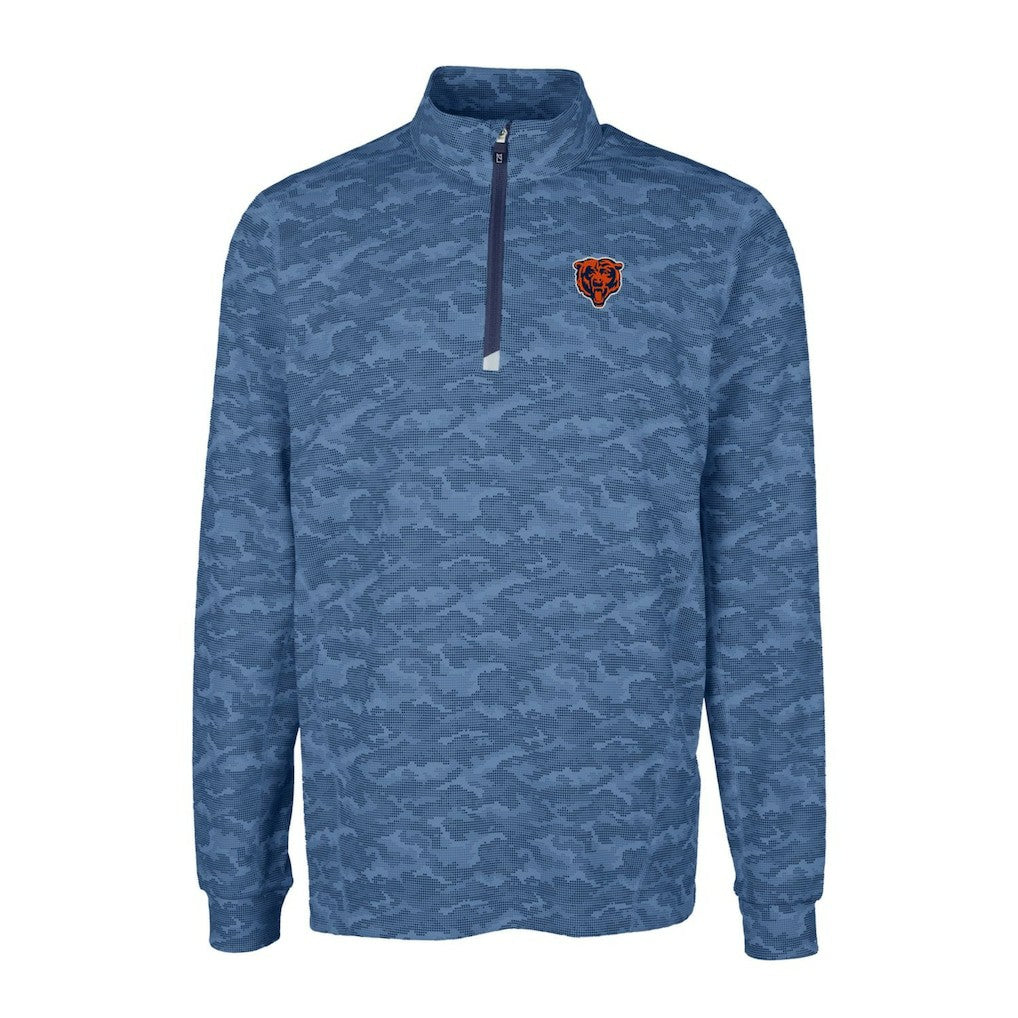 Chicago Bears Cutter & Buck Throwback Logo Traverse Camo Print Stretch Quarter-Zip Pullover Top - Navy Pullover