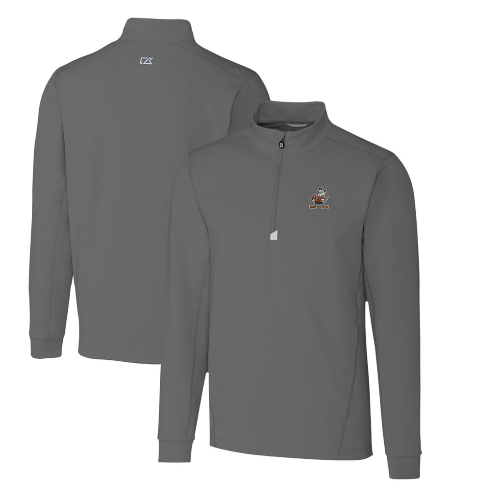 Cleveland Browns Cutter & Buck Throwback Logo Traverse Stretch Quarter-Zip Pullover Top - Steel Pullover