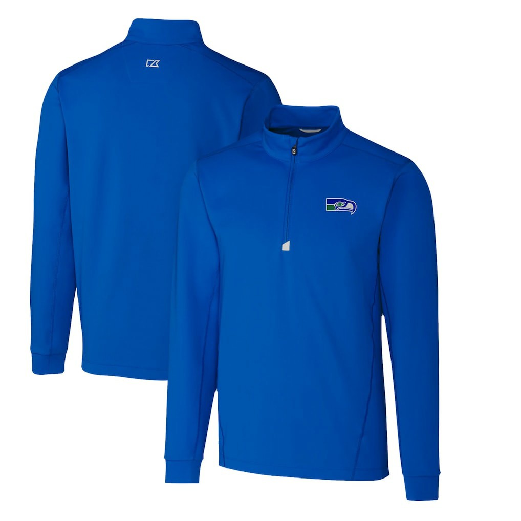 Seattle Seahawks Cutter & Buck Throwback Logo Traverse Stretch Quarter-Zip Pullover Top - Royal Pullover