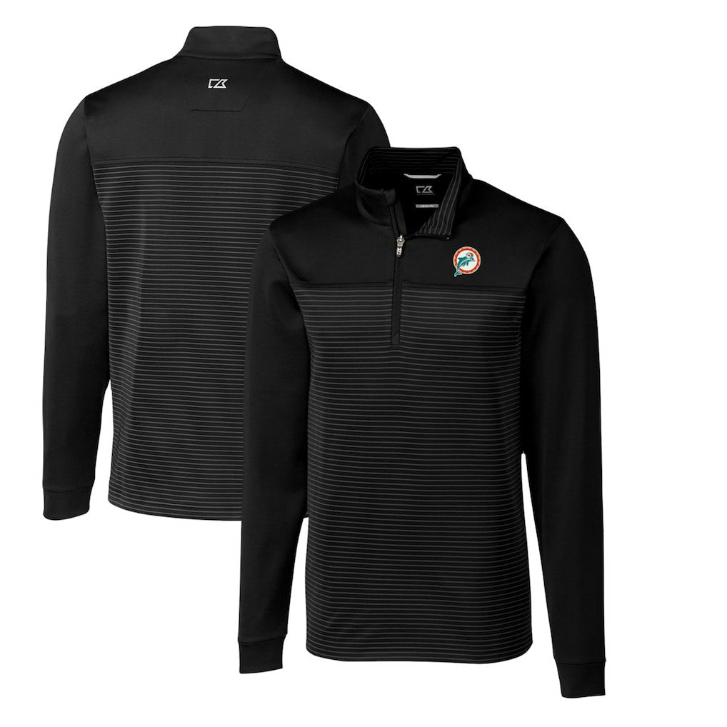 Miami Dolphins Cutter & Buck Throwback Logo Traverse Stripe Stretch Quarter-Zip Pullover Top - Black Pullover