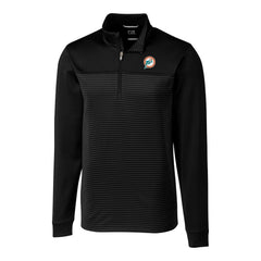 Miami Dolphins Cutter & Buck Throwback Logo Traverse Stripe Stretch Quarter-Zip Pullover Top - Black Pullover