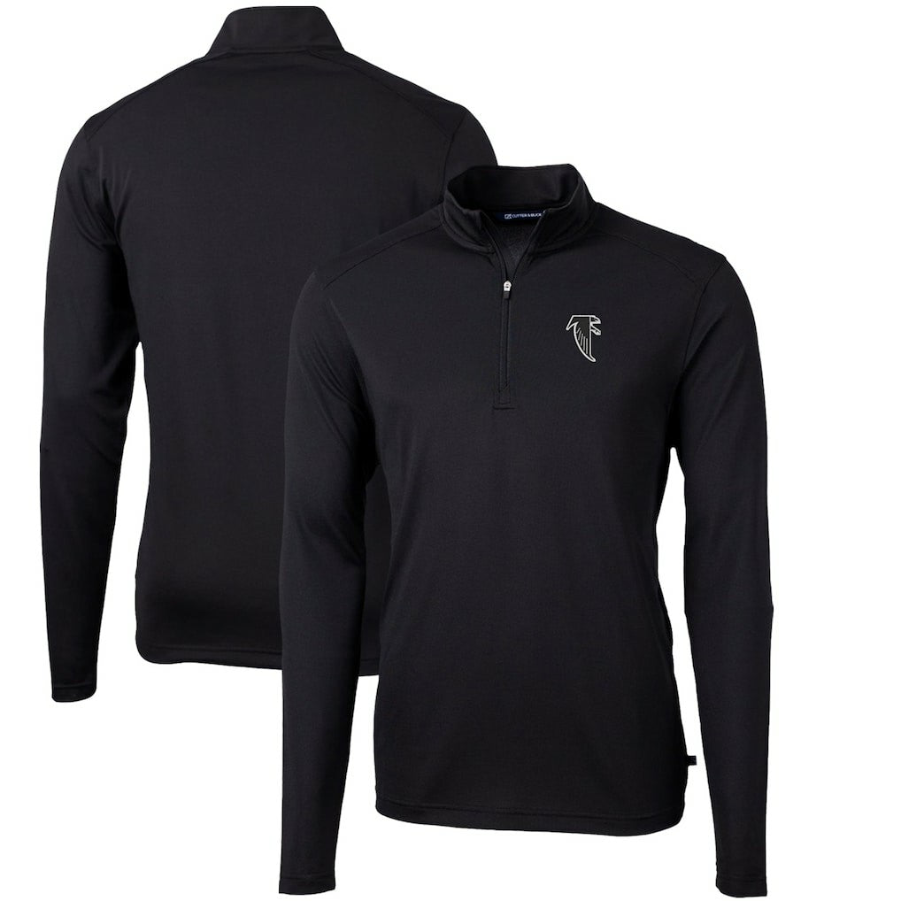 Atlanta Falcons Cutter & Buck Throwback Logo Virtue Eco Pique Recycled Quarter-Zip Pullover Top - Black Pullover