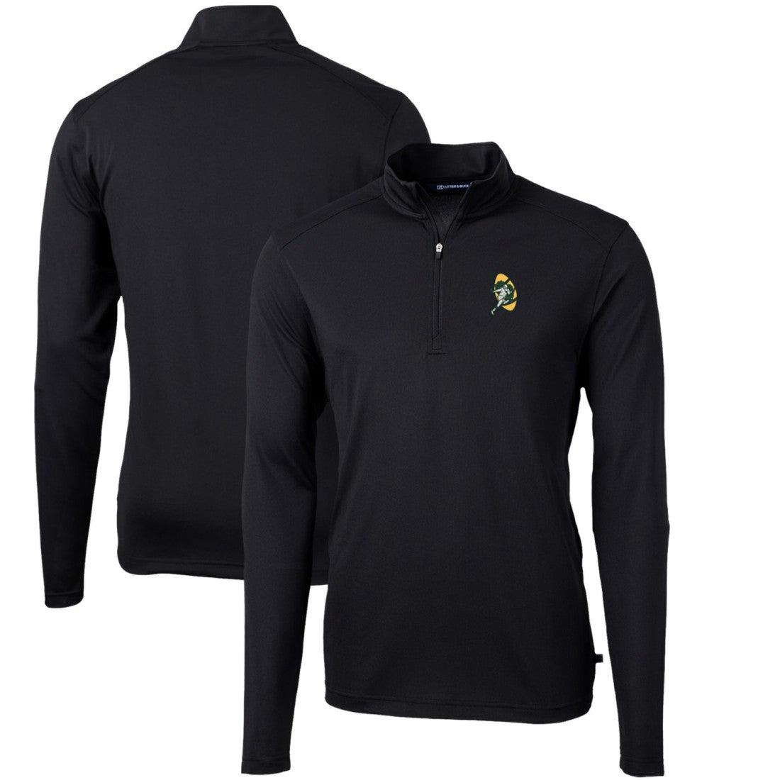 Green Bay Packers Cutter & Buck Throwback Logo Virtue Eco Pique Recycled Quarter-Zip Pullover Top - Black Pullover