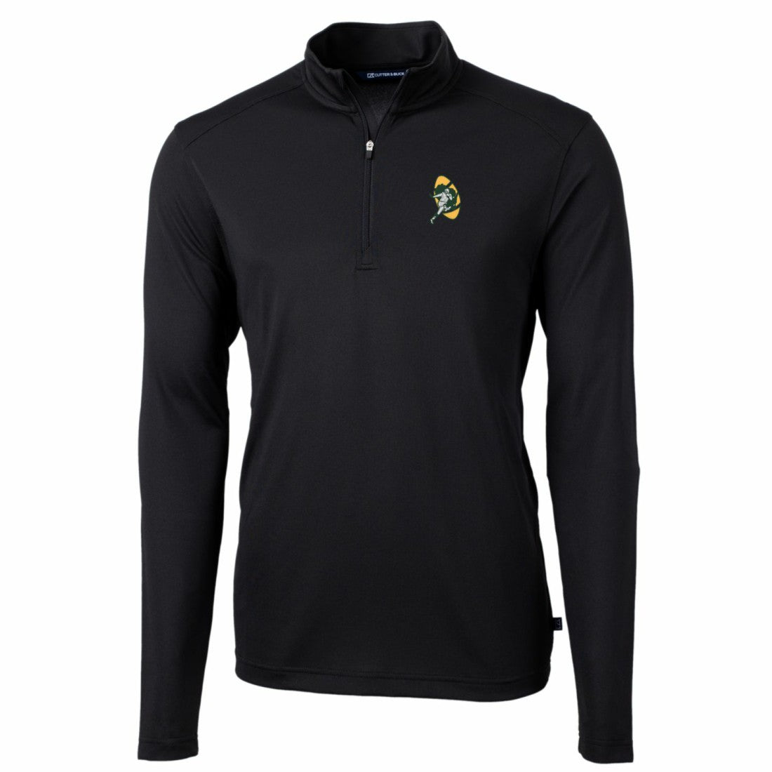 Green Bay Packers Cutter & Buck Throwback Logo Virtue Eco Pique Recycled Quarter-Zip Pullover Top - Black Pullover